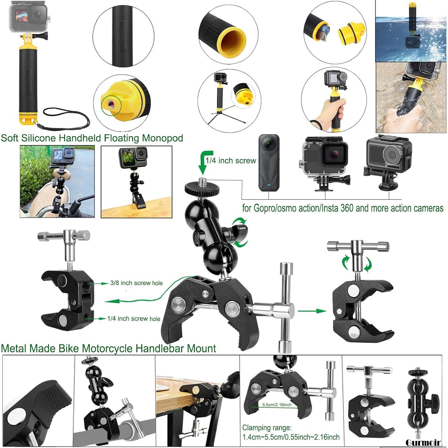 Kit de Accesorios Gurmoir para Cámaras de Acción - Montajes y Bastón