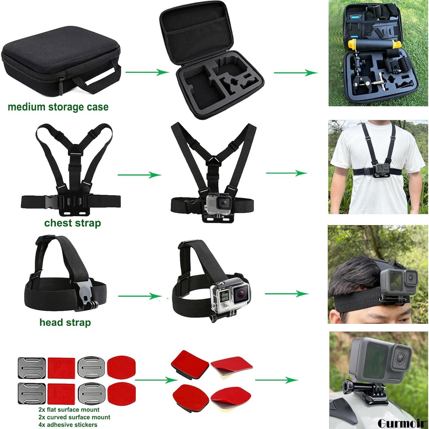 Kit de Accesorios Gurmoir para Cámaras de Acción - Montajes y Bastón