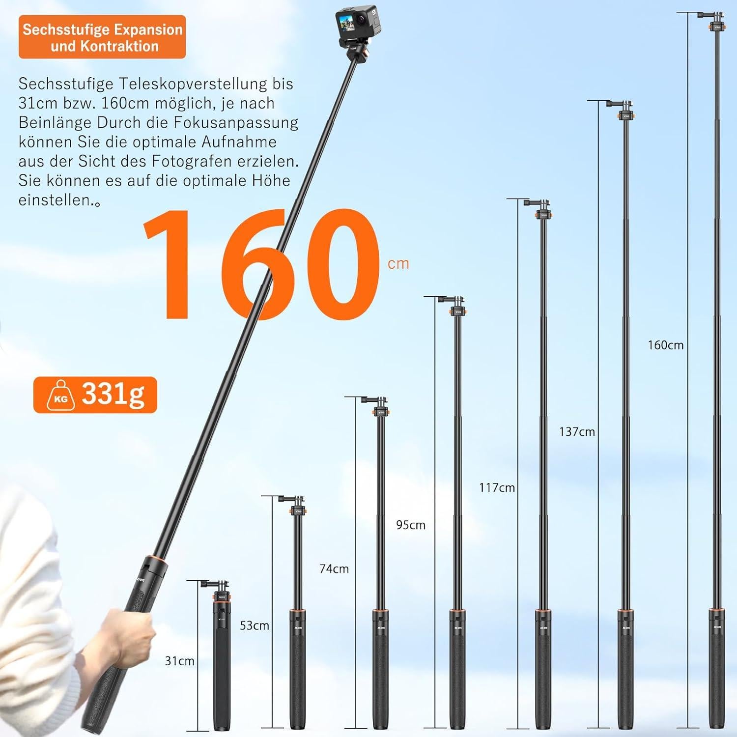 Trípode Extensible VRIG AC-04S para GoPro y DJI - 160 cm