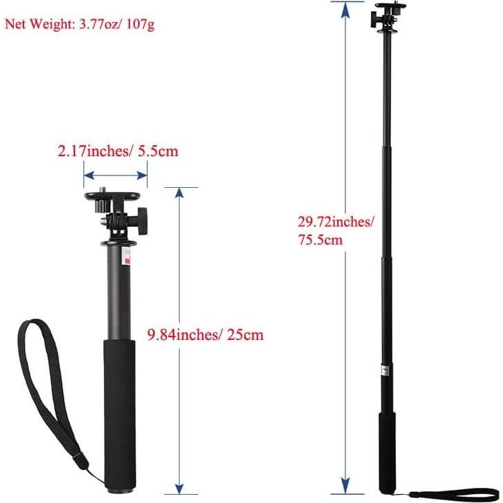 Bastón de Selfie Aluminio Extensible 75.5 cm para GoPro y Smartphone