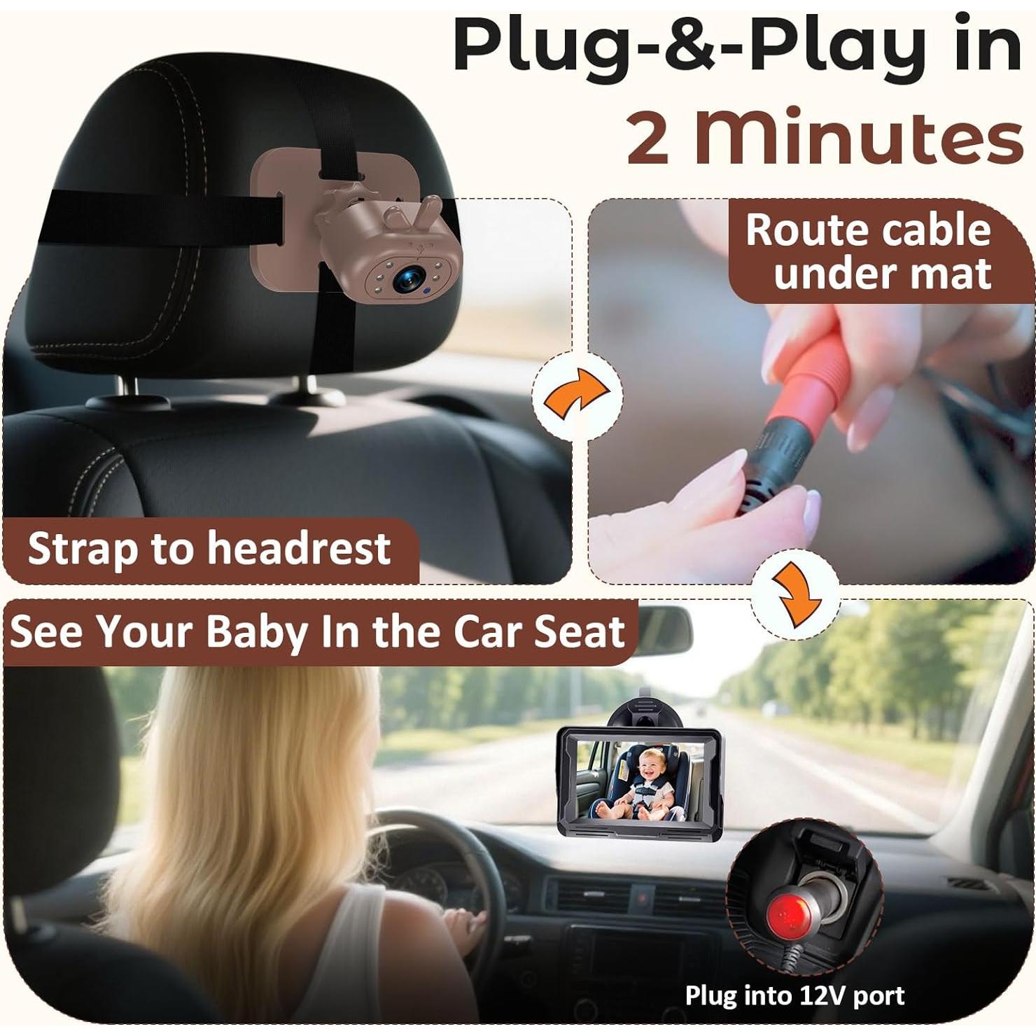 Cámara para coche de bebé AMTIFO 1080P HD con visión nocturna