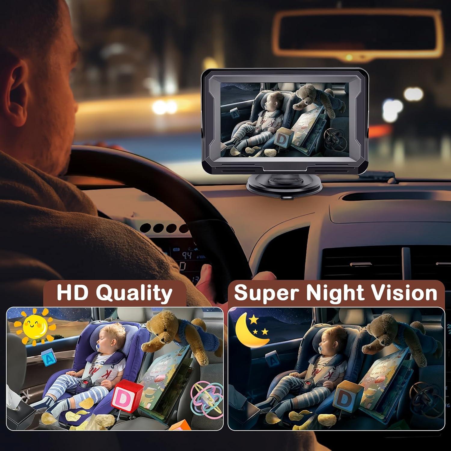 Cámara para coche de bebé AMTIFO 1080P HD con visión nocturna