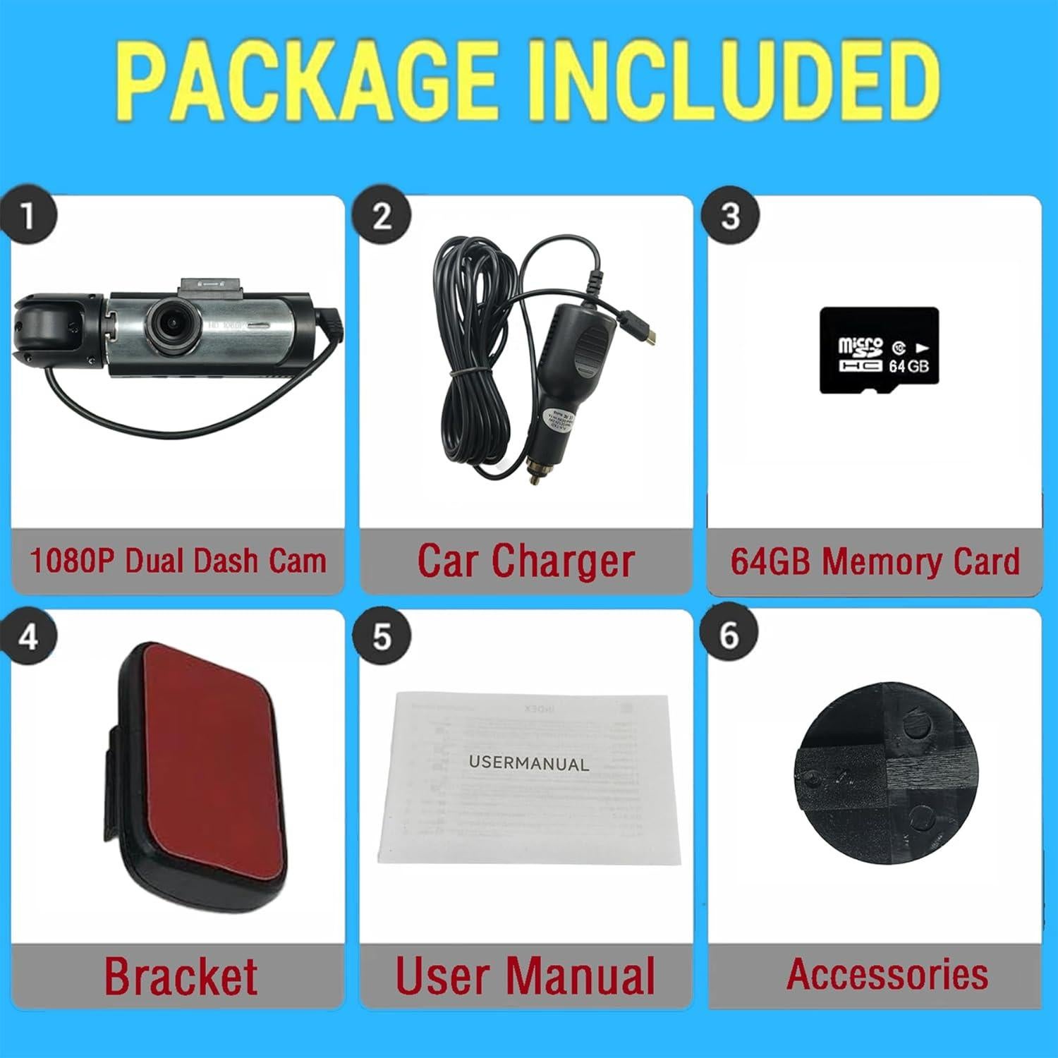 Cámara de Tablero Delantera y Trasera FUAZONR 1080P IR