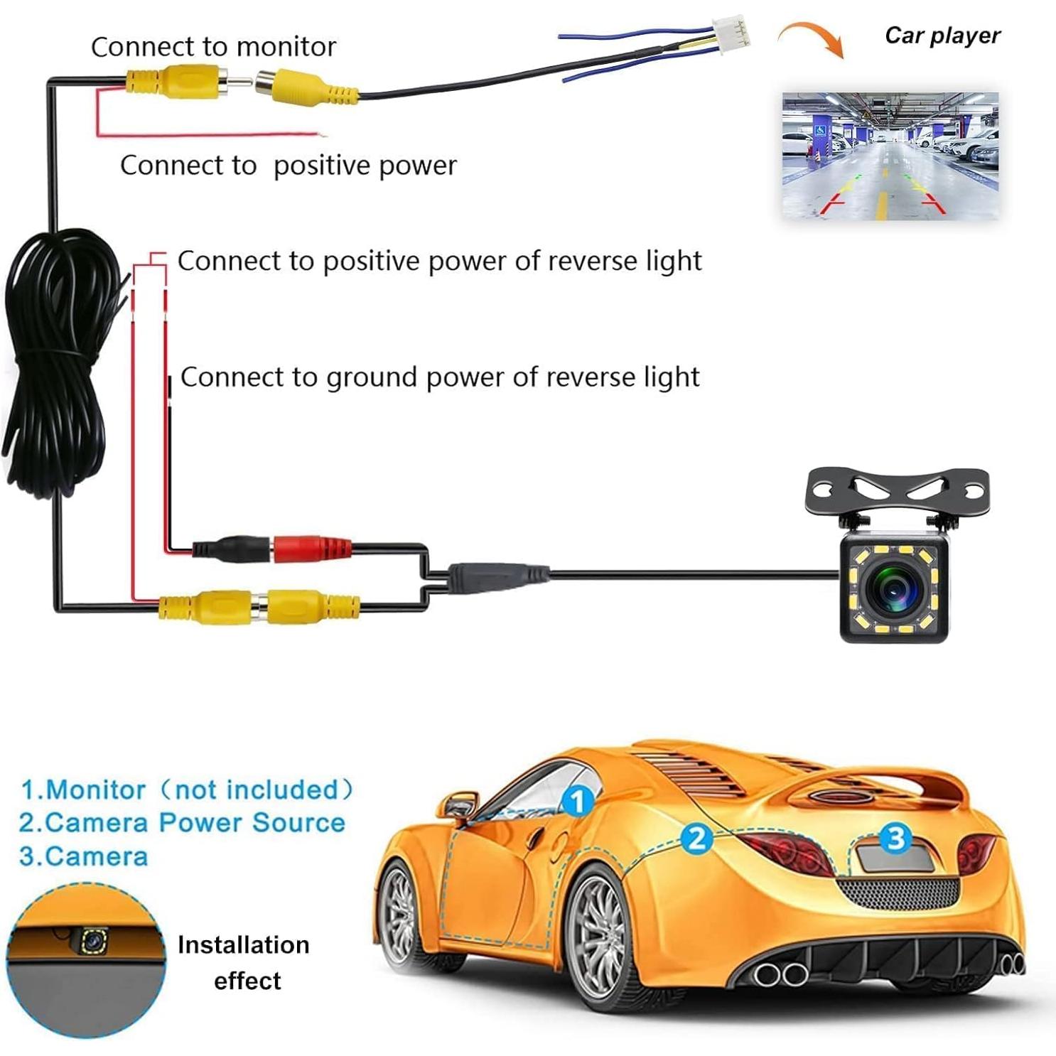 Cámara de Respaldo CAMECHO 12-LED Impermeable 170°