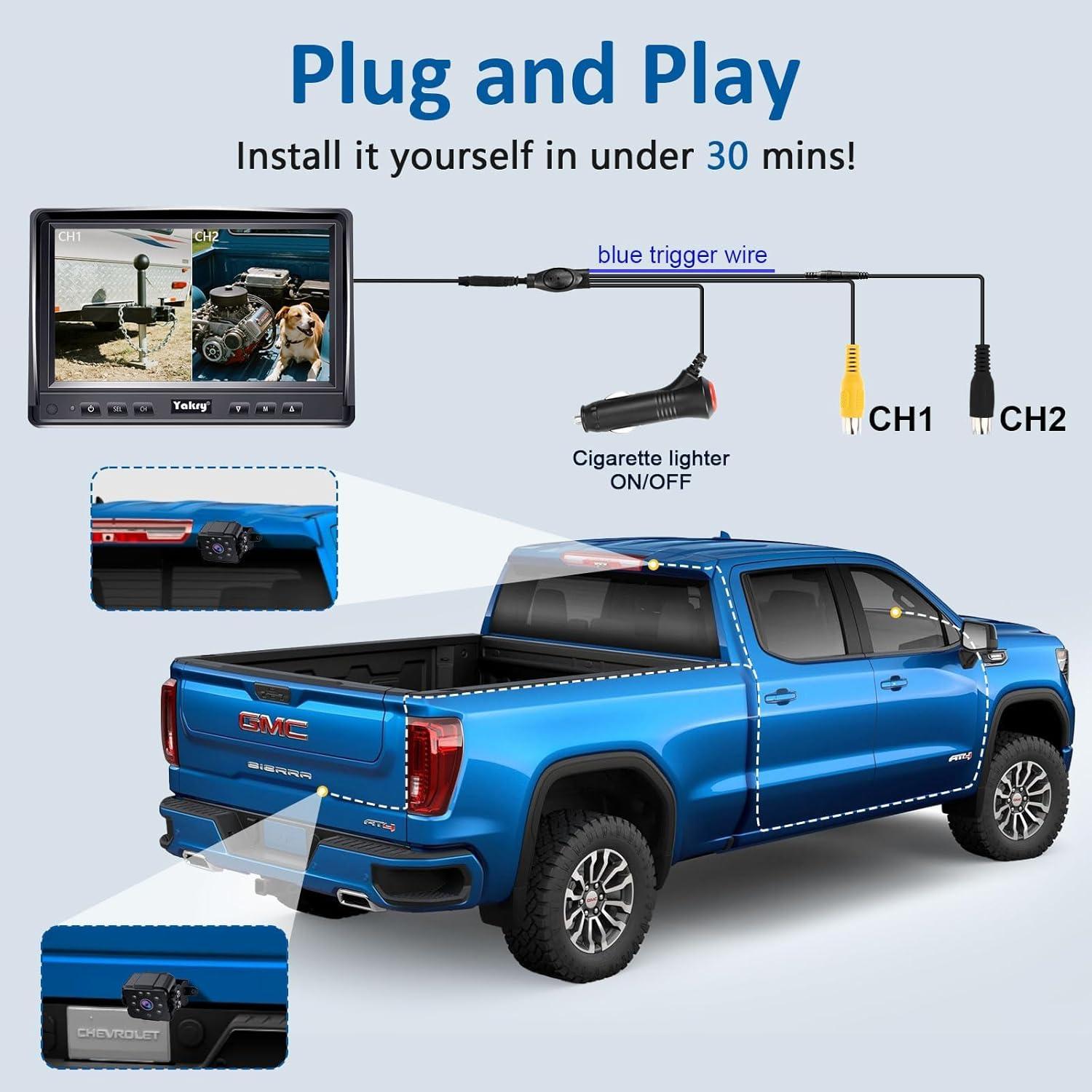 Cámara de Respaldo Dual Yakry Y142 con Monitor HD 7"