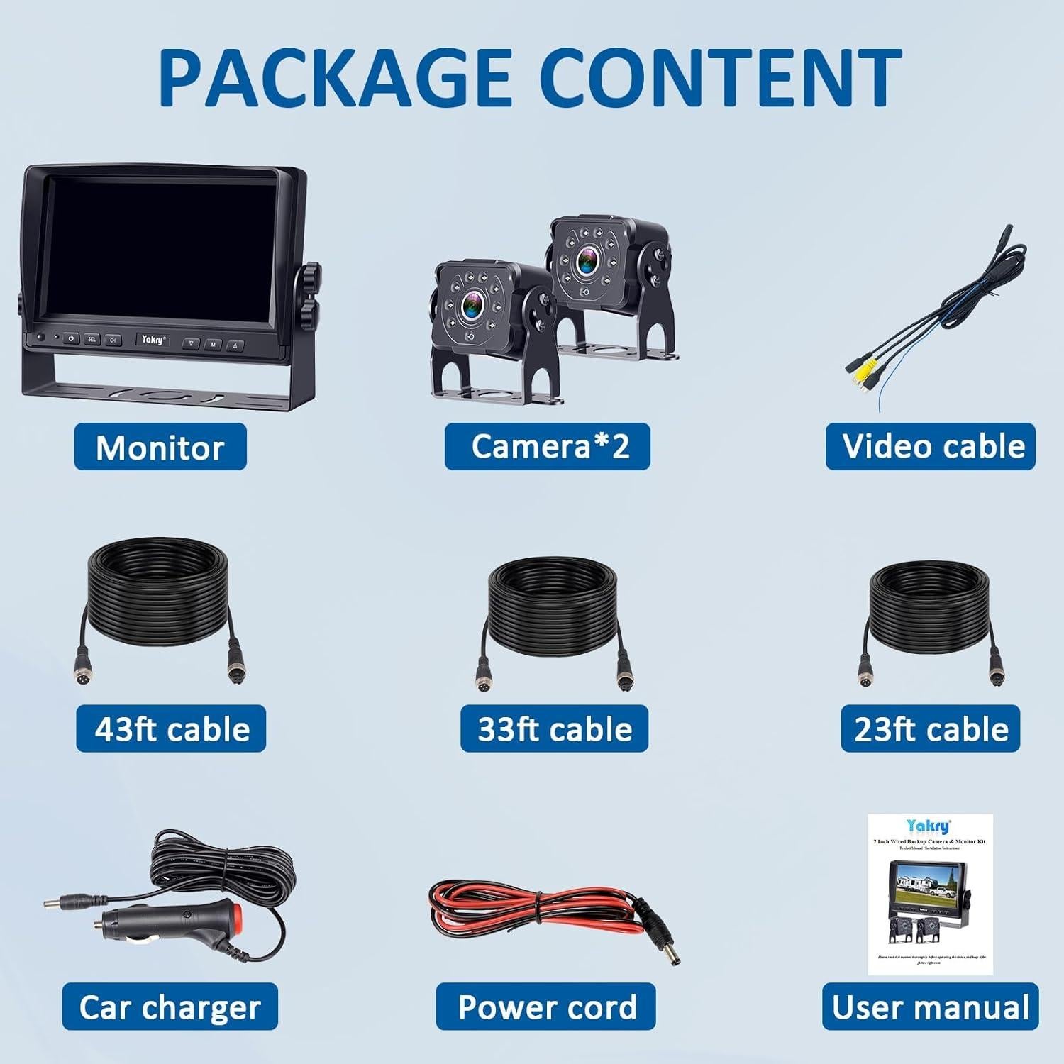 Cámara de Respaldo Dual Yakry Y142 con Monitor HD 7"