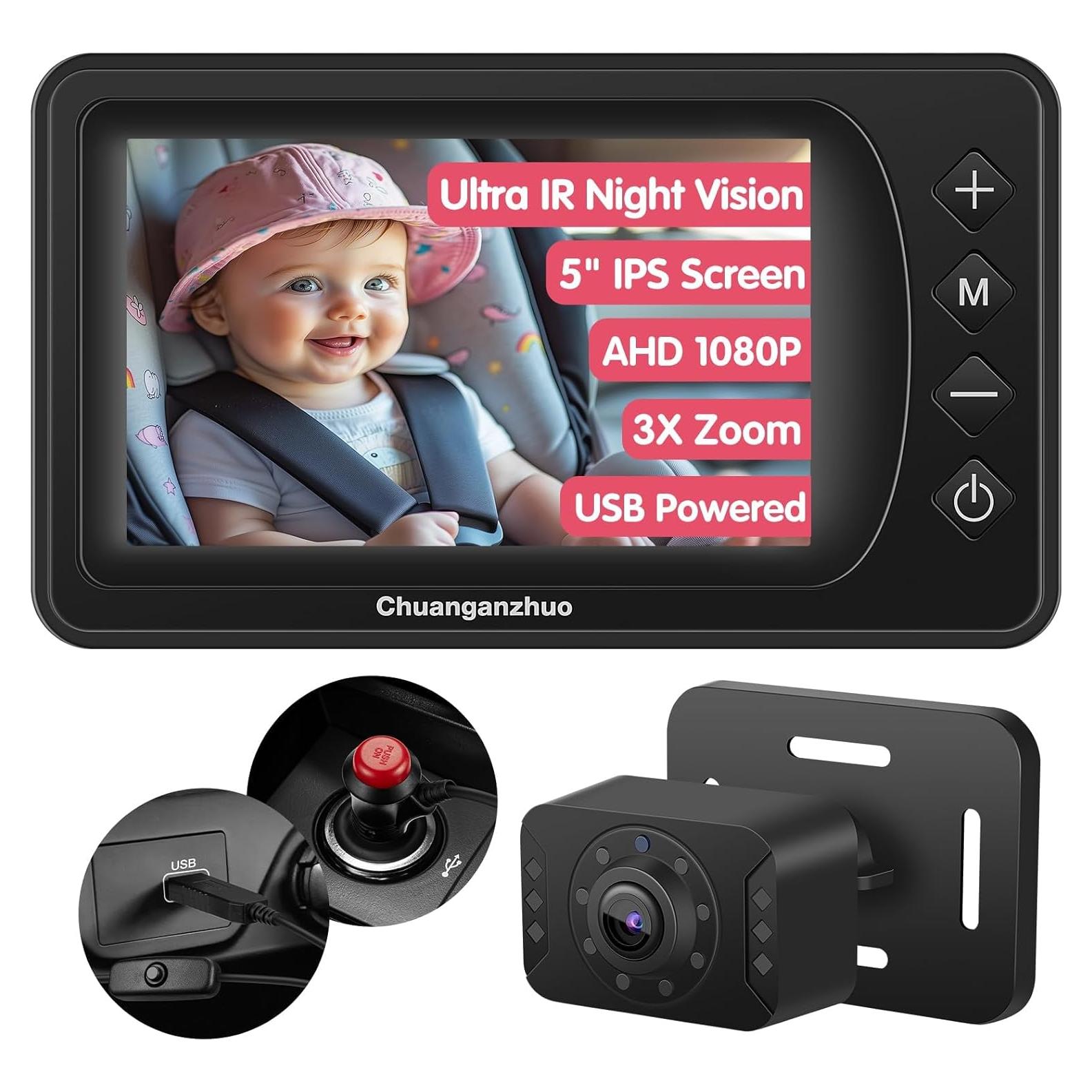Cámara para Bebés S100P - Monitor de Coche 5" HD 1080P
