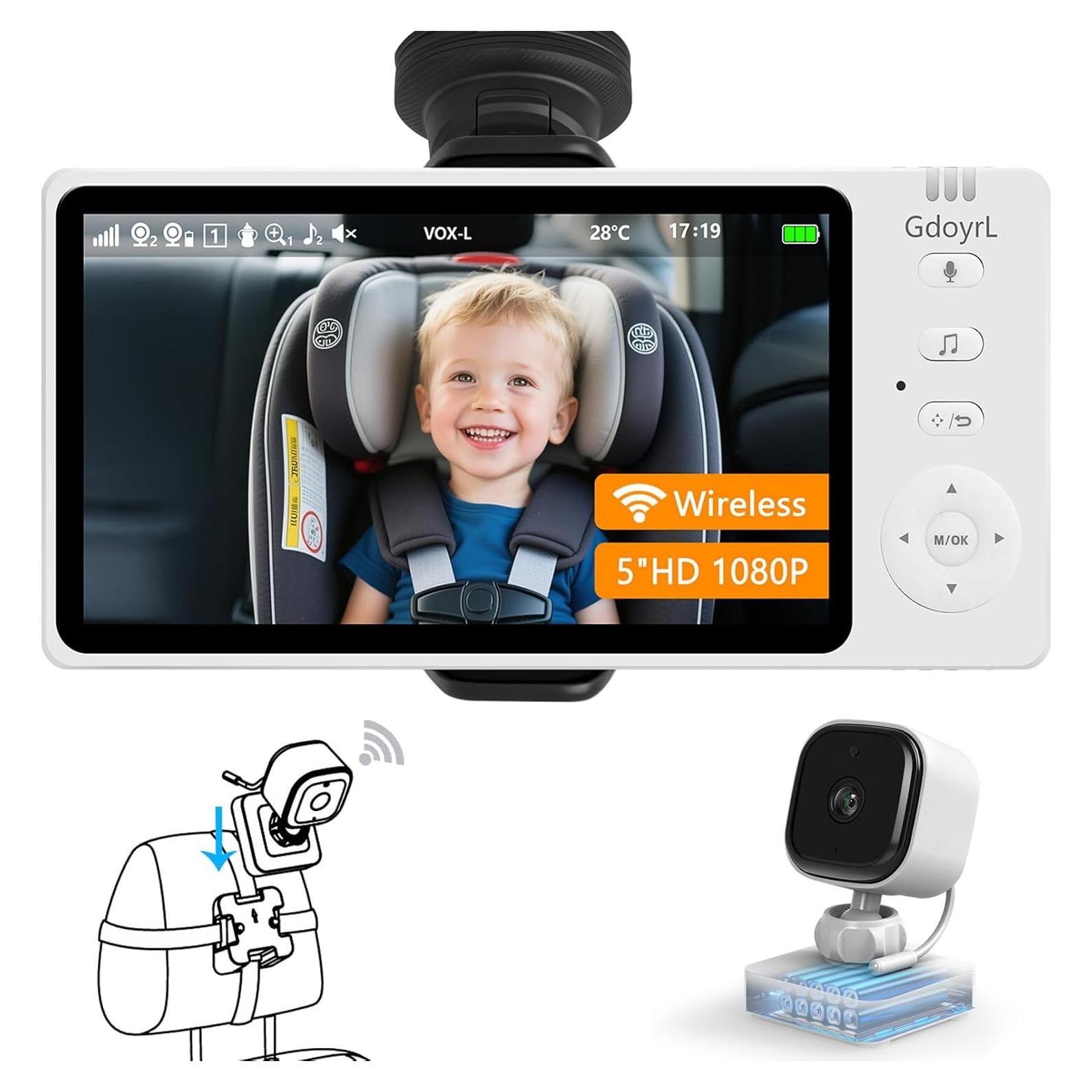 Cámara de Coche Inalámbrica Anhong 5" HD 1080P con Alerta de Temperatura