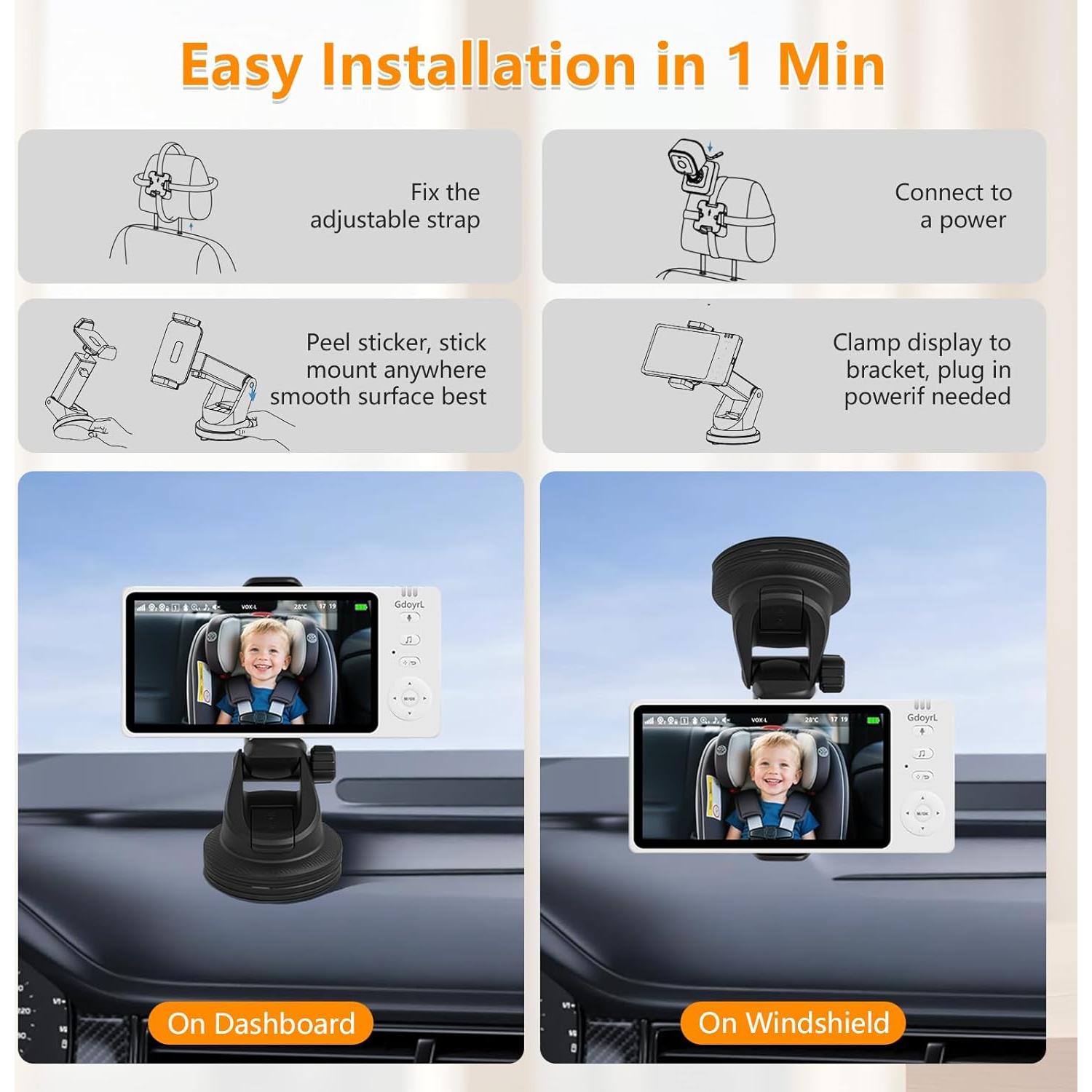 Cámara de Coche Inalámbrica Anhong 5" HD 1080P con Alerta de Temperatura