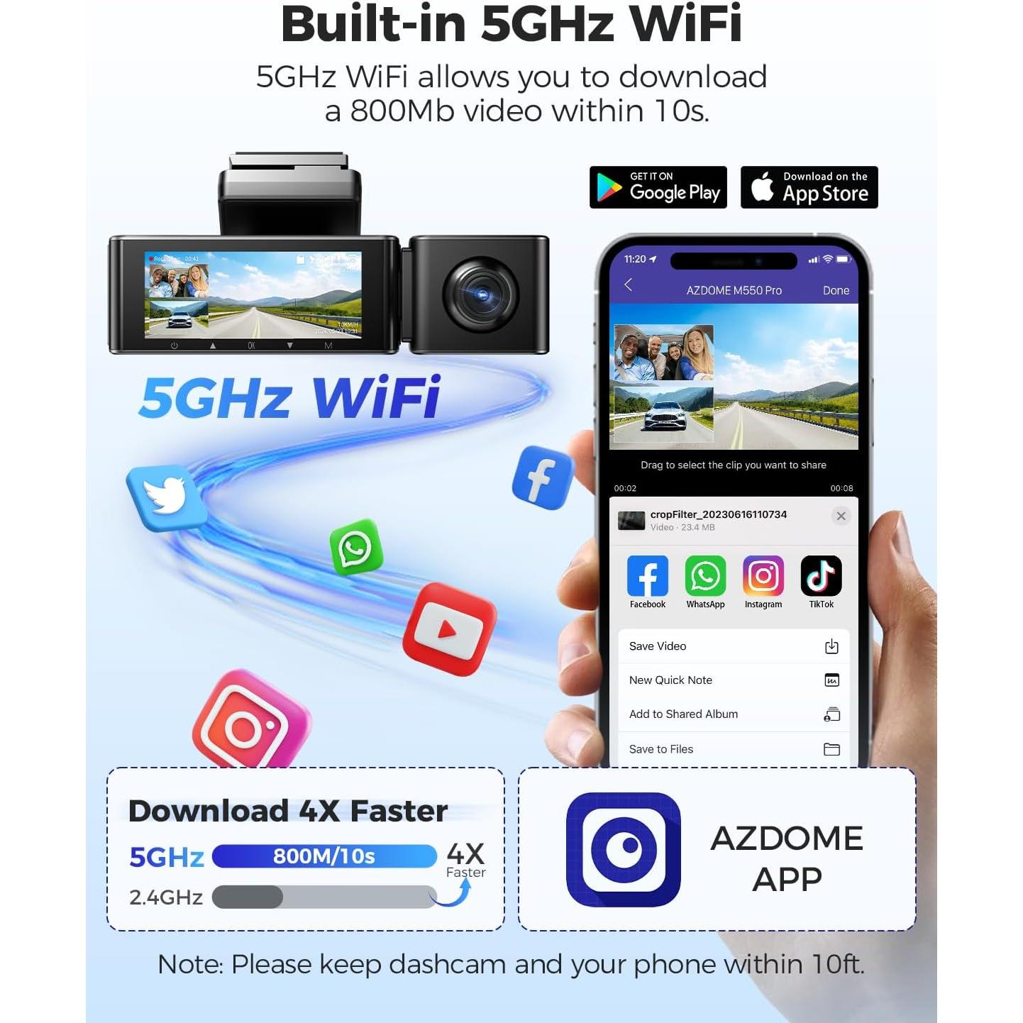 Cámara de Salpicadero AZDOME M550 Pro 3 Canales 4K GPS