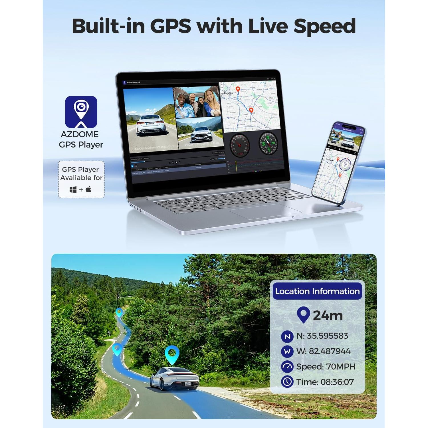 Cámara de Salpicadero AZDOME M550 Pro 3 Canales 4K GPS