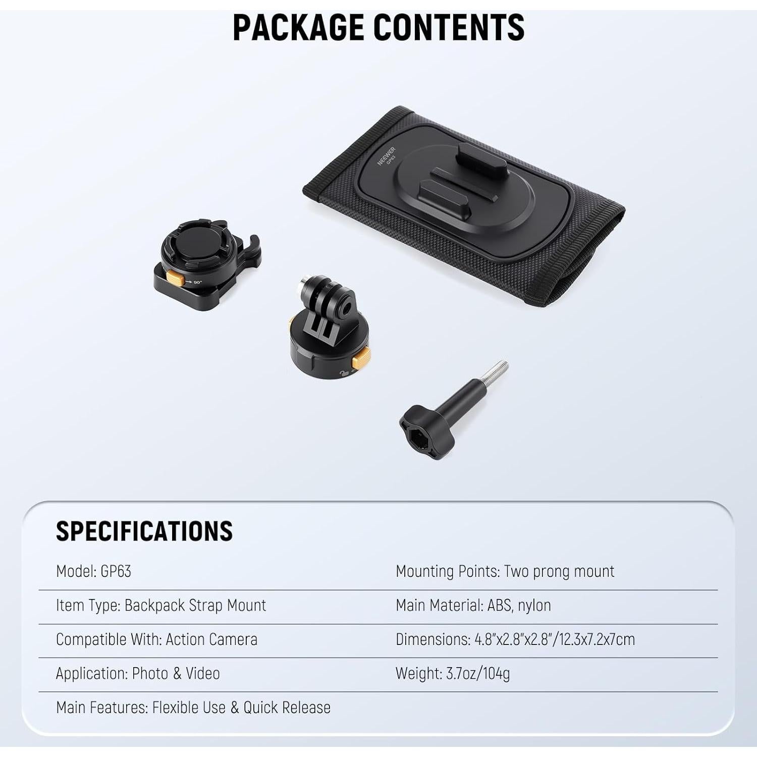 Montaje de Mochila NEEWER GP63 para Cámaras de Acción