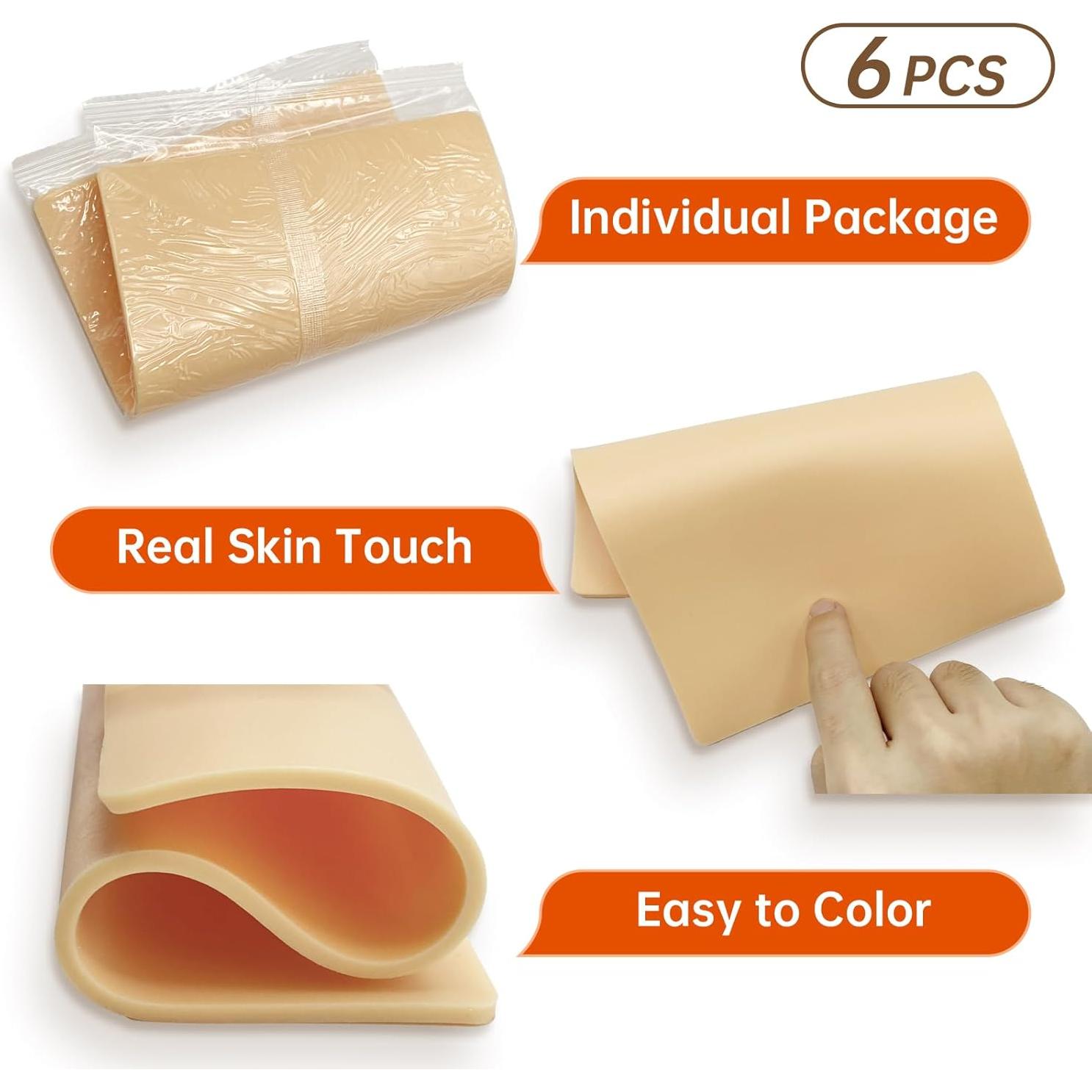 6 Hojas Piel de Práctica para Tatuaje Soposuky 30.48x20.32cm