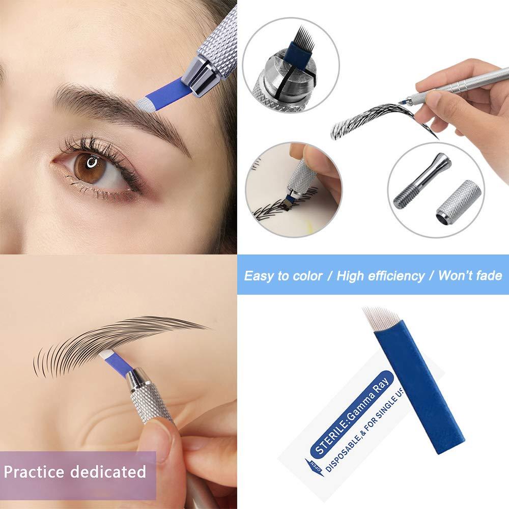 50 Agujas Microblading Pinkiou 18 Pin Acero Inoxidable