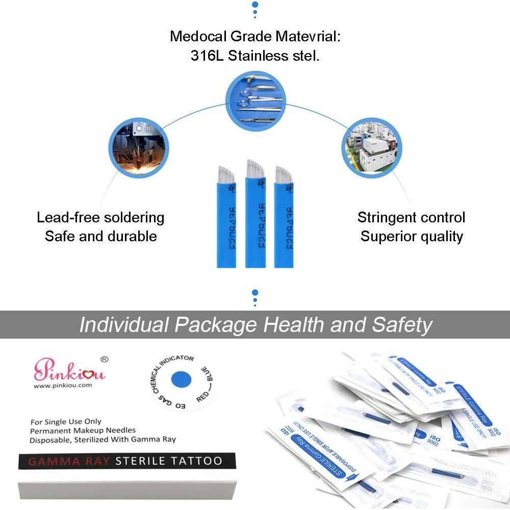 50 Agujas Microblading Pinkiou 18 Pin Acero Inoxidable
