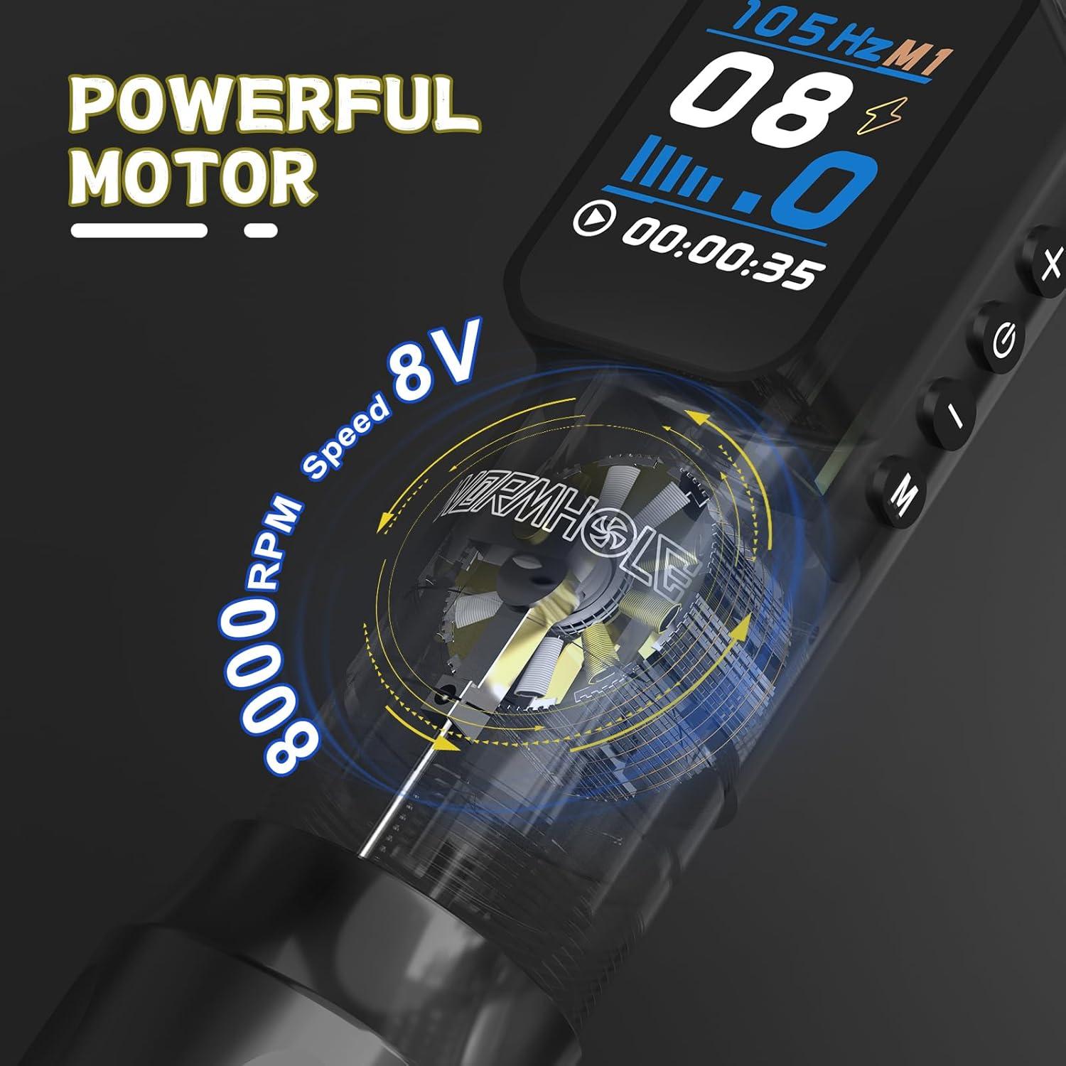 Kit de Tatuaje Inalámbrico Wormhole 1500mAh con Agujas y Tinta