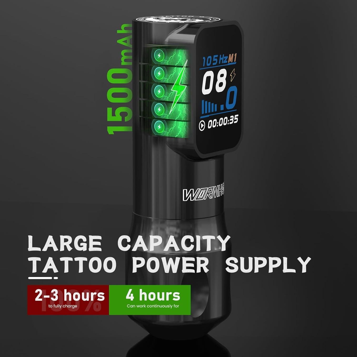 Kit de Tatuaje Inalámbrico Wormhole 1500mAh con Agujas y Tinta