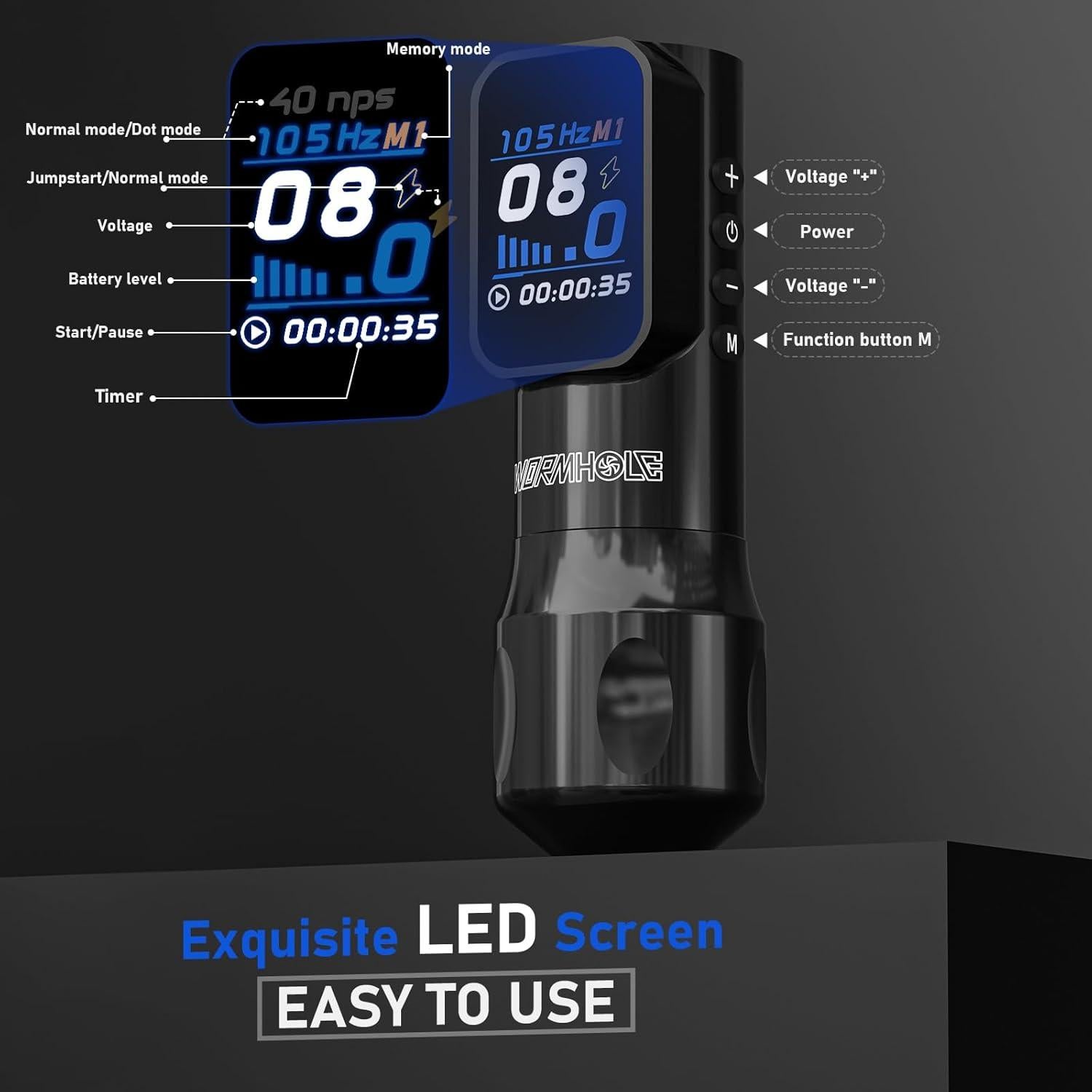 Kit de Tatuaje Inalámbrico Wormhole 1500mAh con Agujas y Tinta