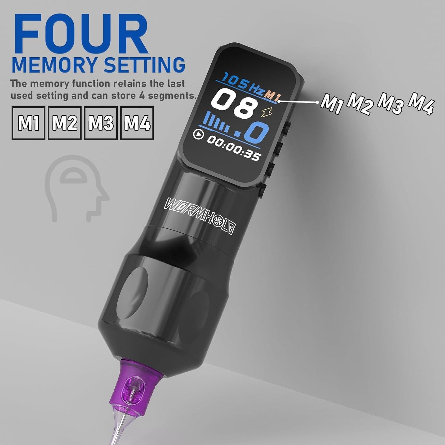 Kit de Tatuaje Inalámbrico Wormhole 1500mAh con Agujas y Tinta