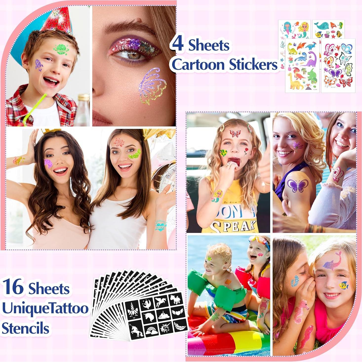Kit de Tatuajes de Brillo Temporal Aottom - 220 Plantillas