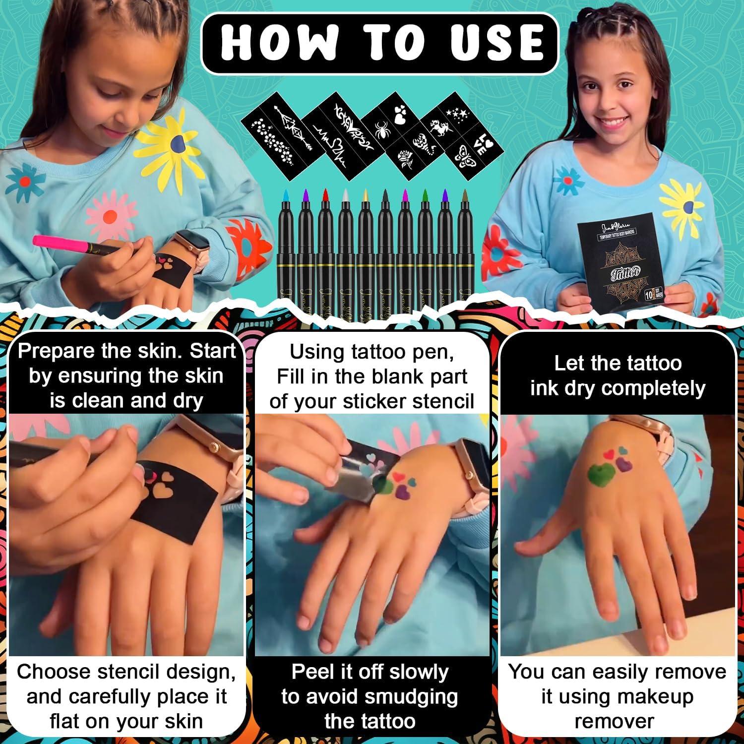 Marcadores de Tatuajes Temporales Jim&Gloria 10 Colores Oro y Plata