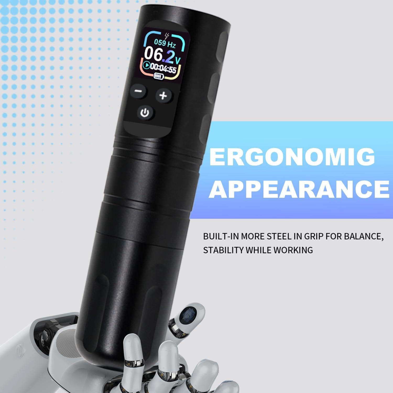 Kit de Tatuaje Inalámbrico KVM con Pluma OLED y 57 Accesorios