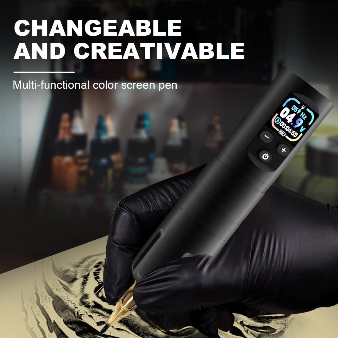 Kit de Tatuaje Inalámbrico KVM con Pluma OLED y 57 Accesorios