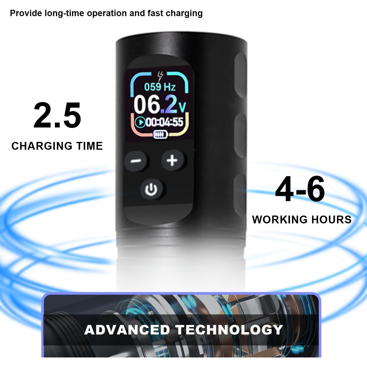 Kit de Tatuaje Inalámbrico KVM con Pluma OLED y 57 Accesorios