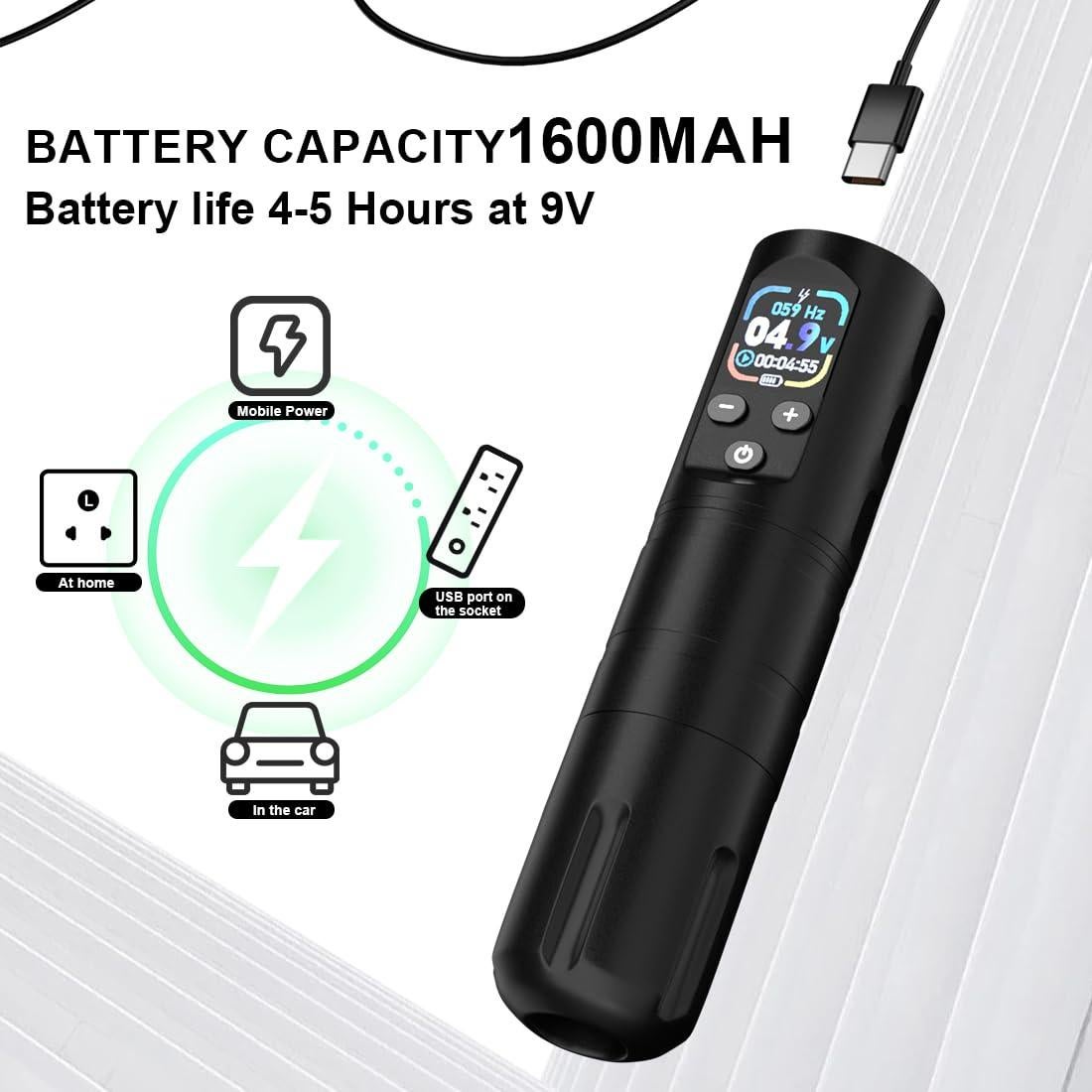 Kit de Tatuaje Inalámbrico KVM con Pluma OLED y 57 Accesorios