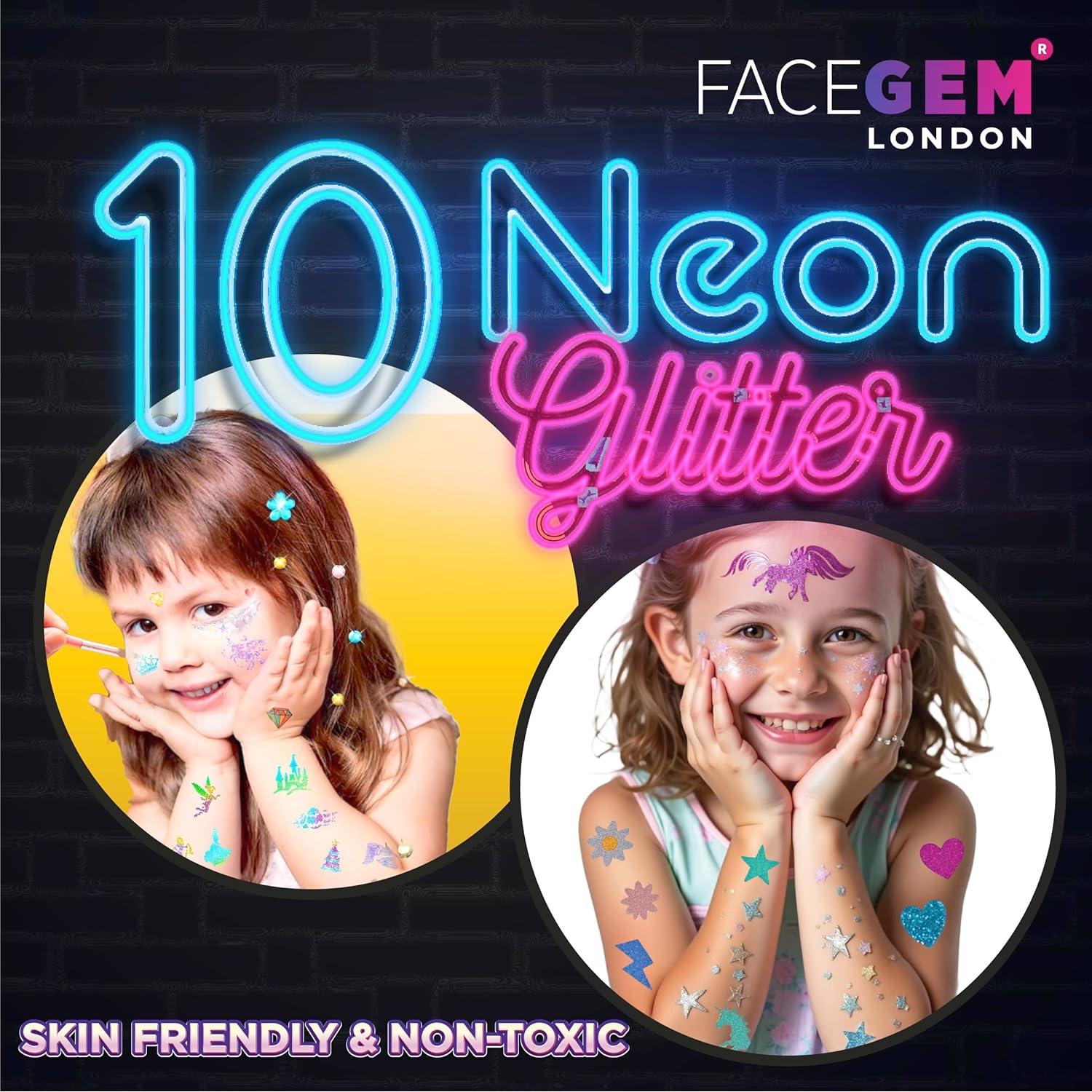 Kit de Tatuajes de Brillo para Niños FACEGEM 40 Colores 200+ Plantillas