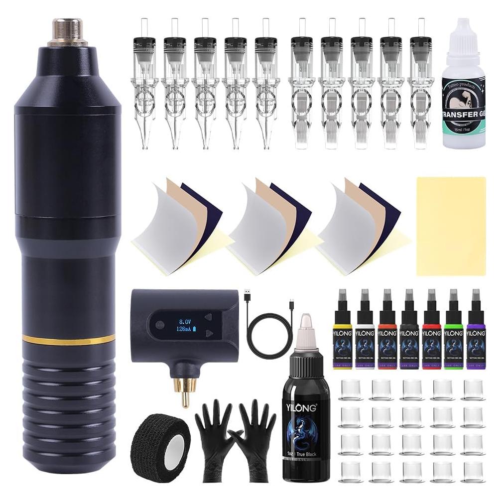 Kit de Tatuaje Inalámbrico YILONG con Batería 1400 mAh y Agujas