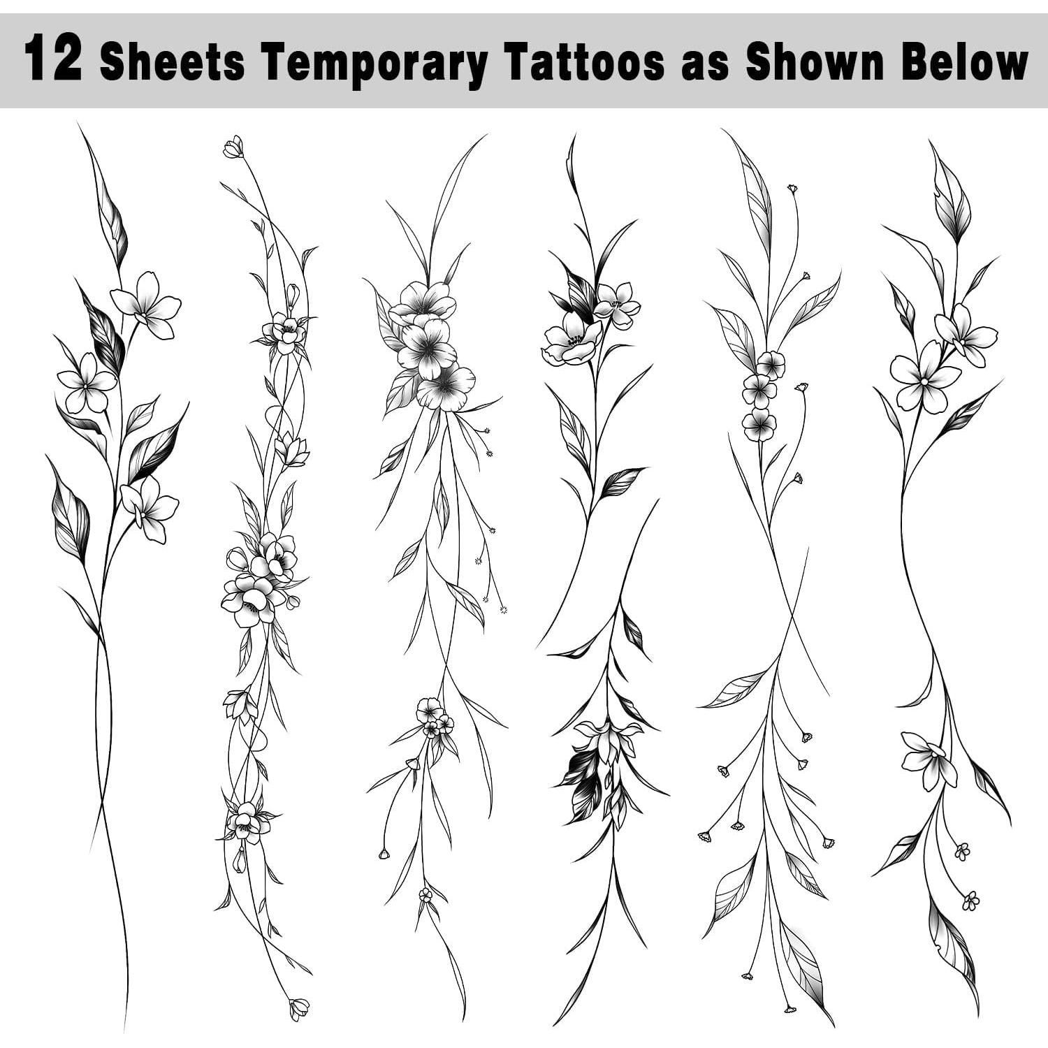 Tatuajes Temporales Leesgel 12 Hojas Flores y Vides 22x4cm