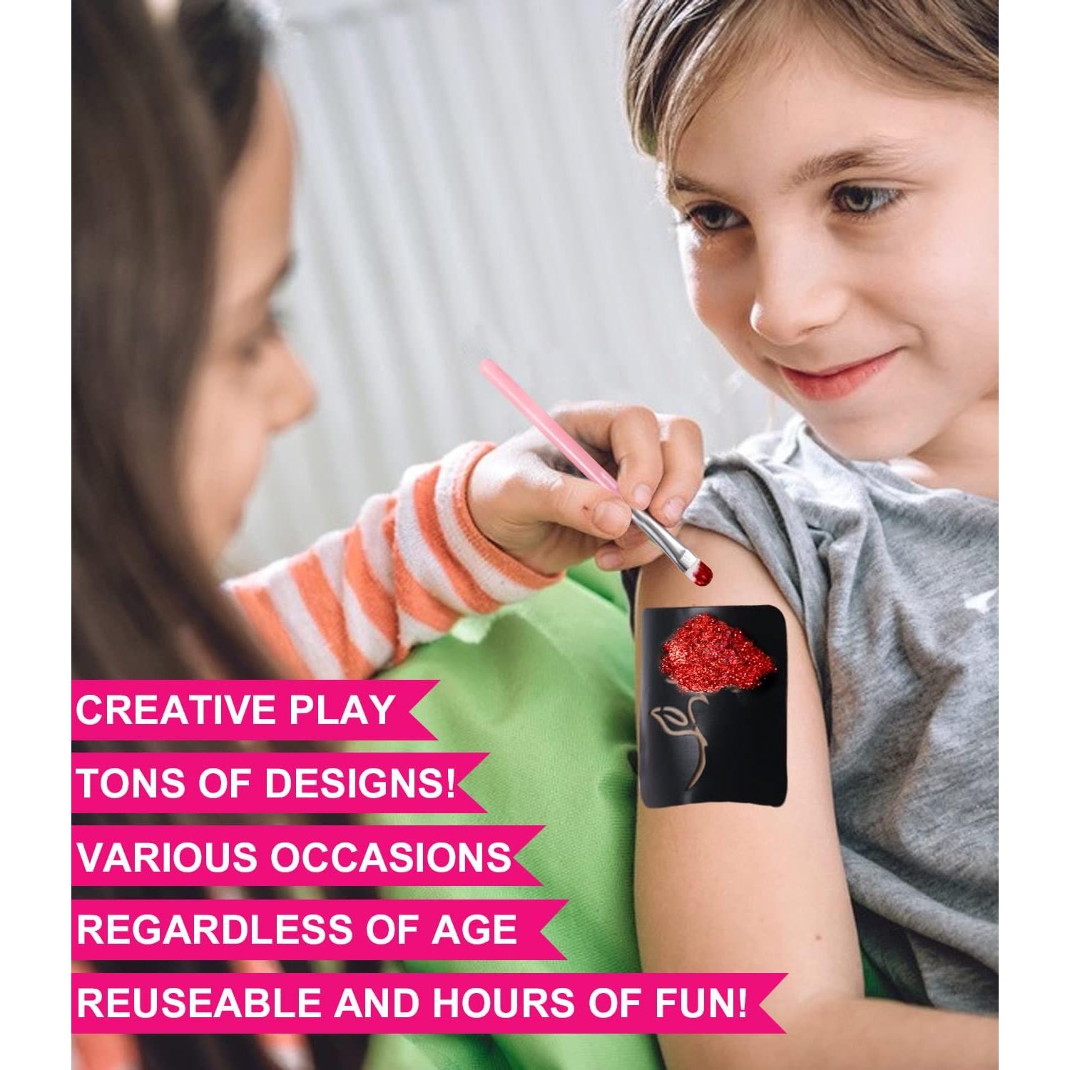 Kit de Tatuajes de Brillo Temporal DouborQ - 30 Colores, 3 Pegamentos, 5 Plantillas