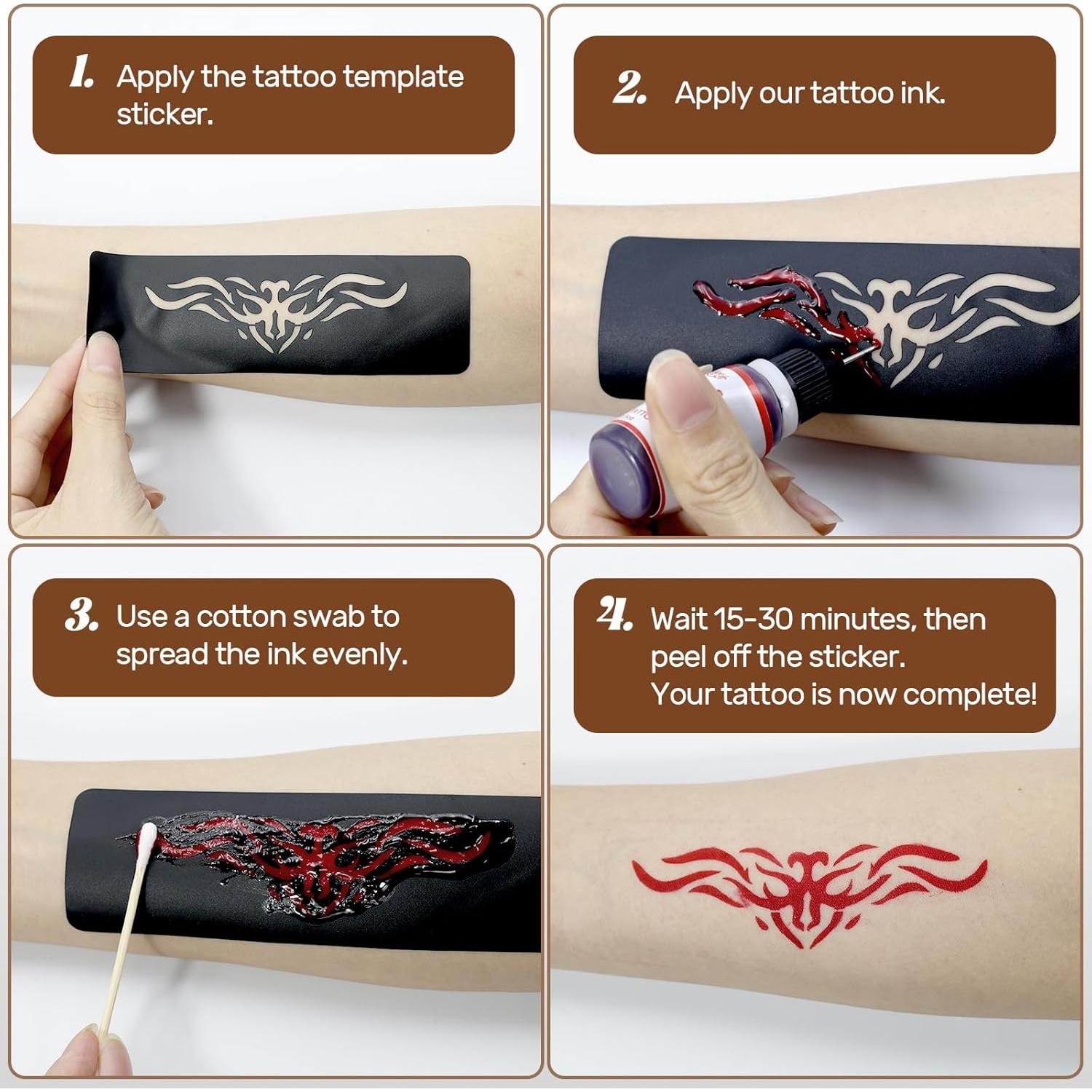 Kit de Tinta para Tatuajes Temporales InkForge - 12 Colores y 128 Plantillas