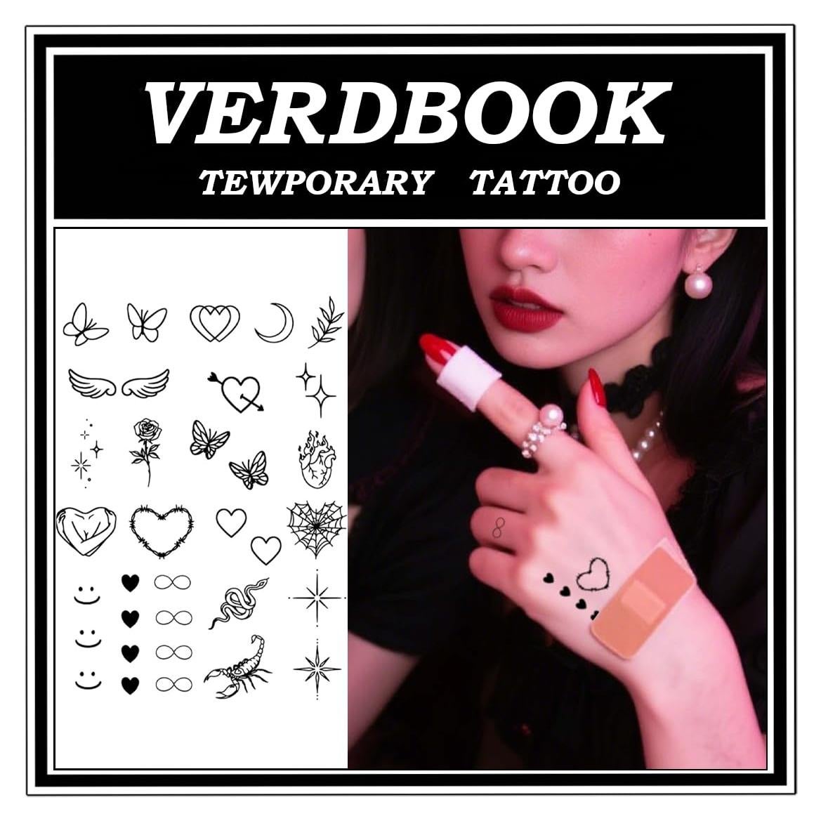 Kit de Tatuajes Temporales Impermeables VERDBOOK - 2 Hojas