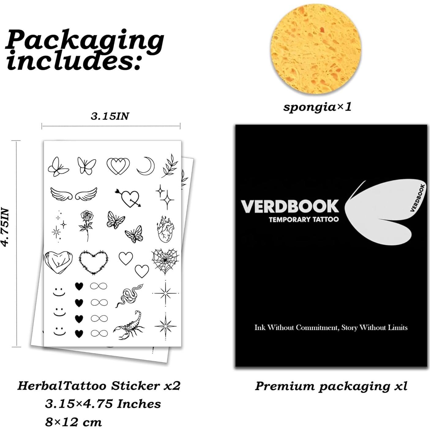 Kit de Tatuajes Temporales Impermeables VERDBOOK - 2 Hojas