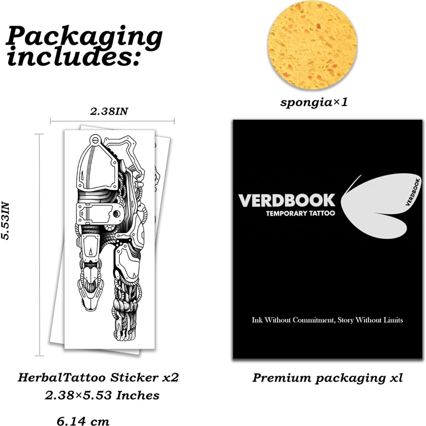 Tatuajes Temporales Impermeables VERDBOOK - 2 Hojas Realistas