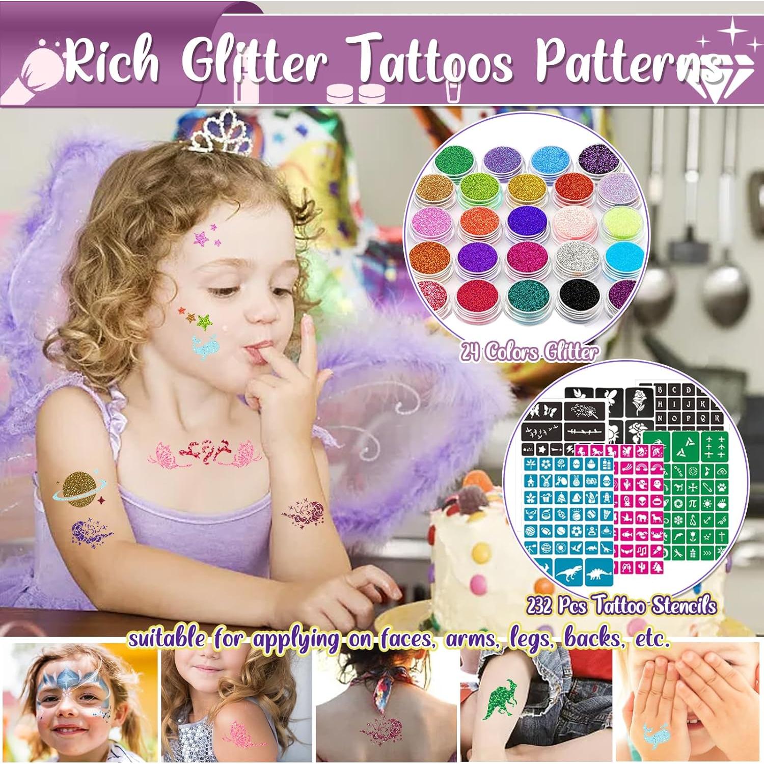 Kit de Tatuajes Temporales TEUVO para Niños - 24 Colores y 232 Plantillas