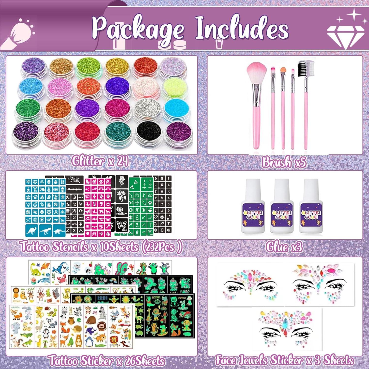 Kit de Tatuajes Temporales TEUVO para Niños - 24 Colores y 232 Plantillas