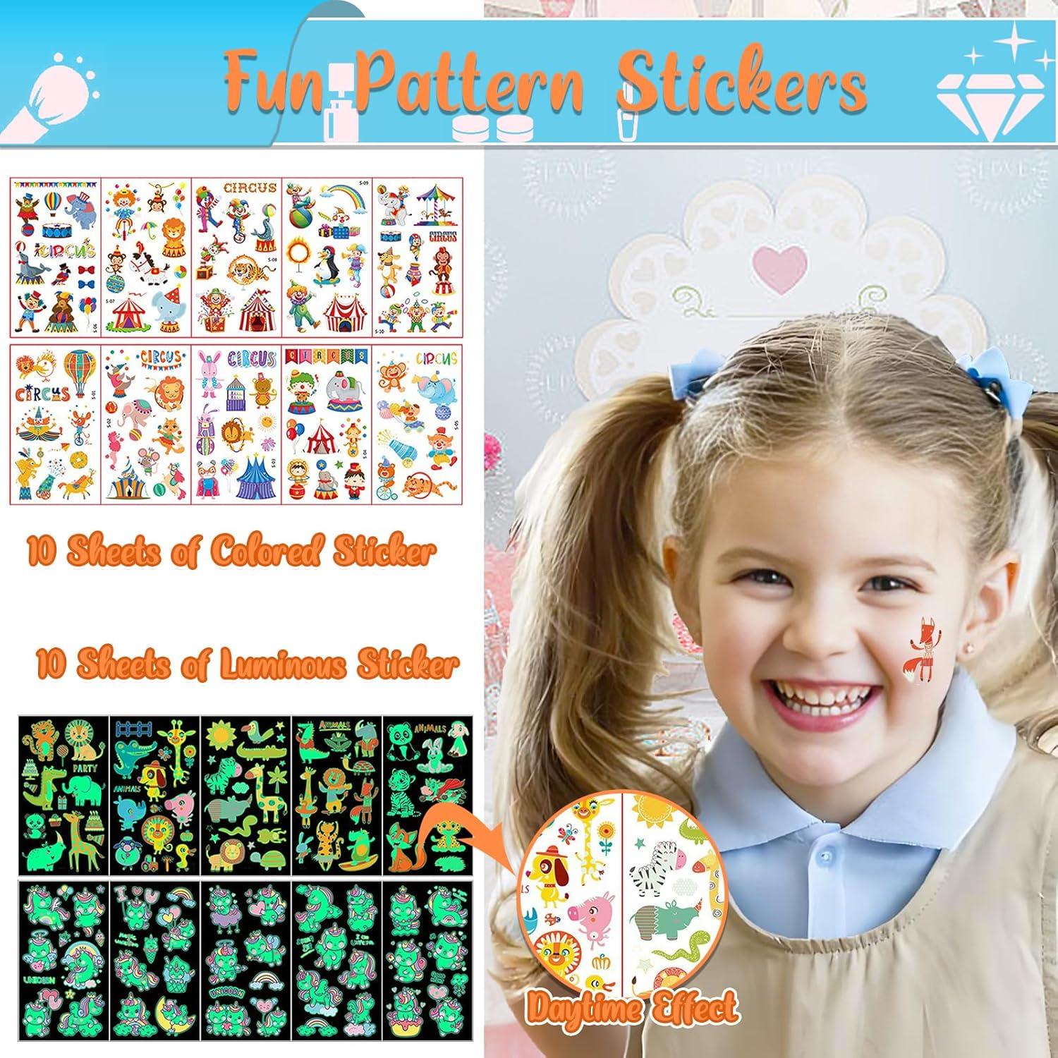 Kit de Tatuajes de Purpurina TEUVO 50 Colores y 132 Plantillas