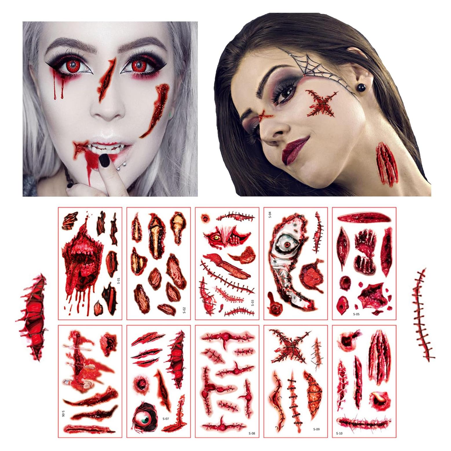 Kit de Tatuajes Temporales de Halloween Zombie RenYi - 10 Hojas 3D