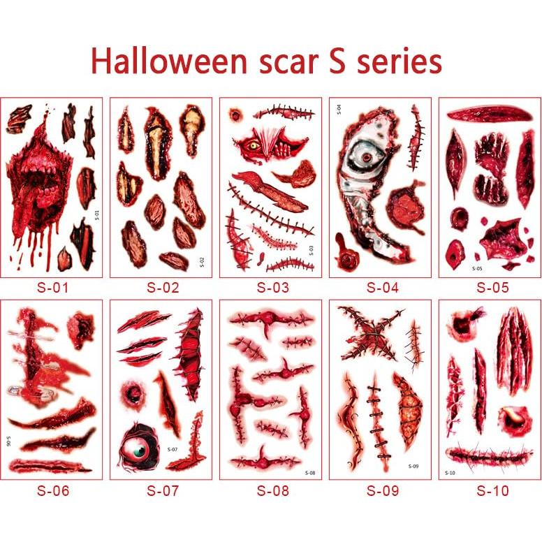 Kit de Tatuajes Temporales de Halloween Zombie RenYi - 10 Hojas 3D