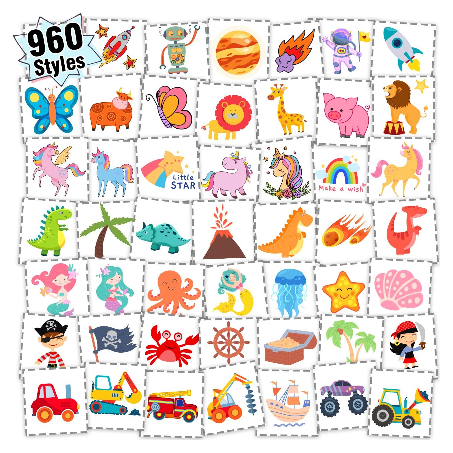 960 Tatuajes Temporales Partywind para Niños - 20 Hojas