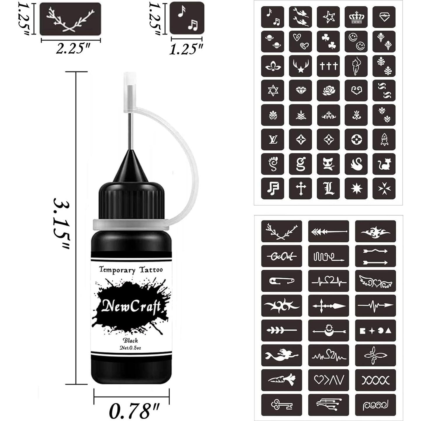 Kit de Tatuajes Temporales NewCraft - 64 Pcs, 3 Colores