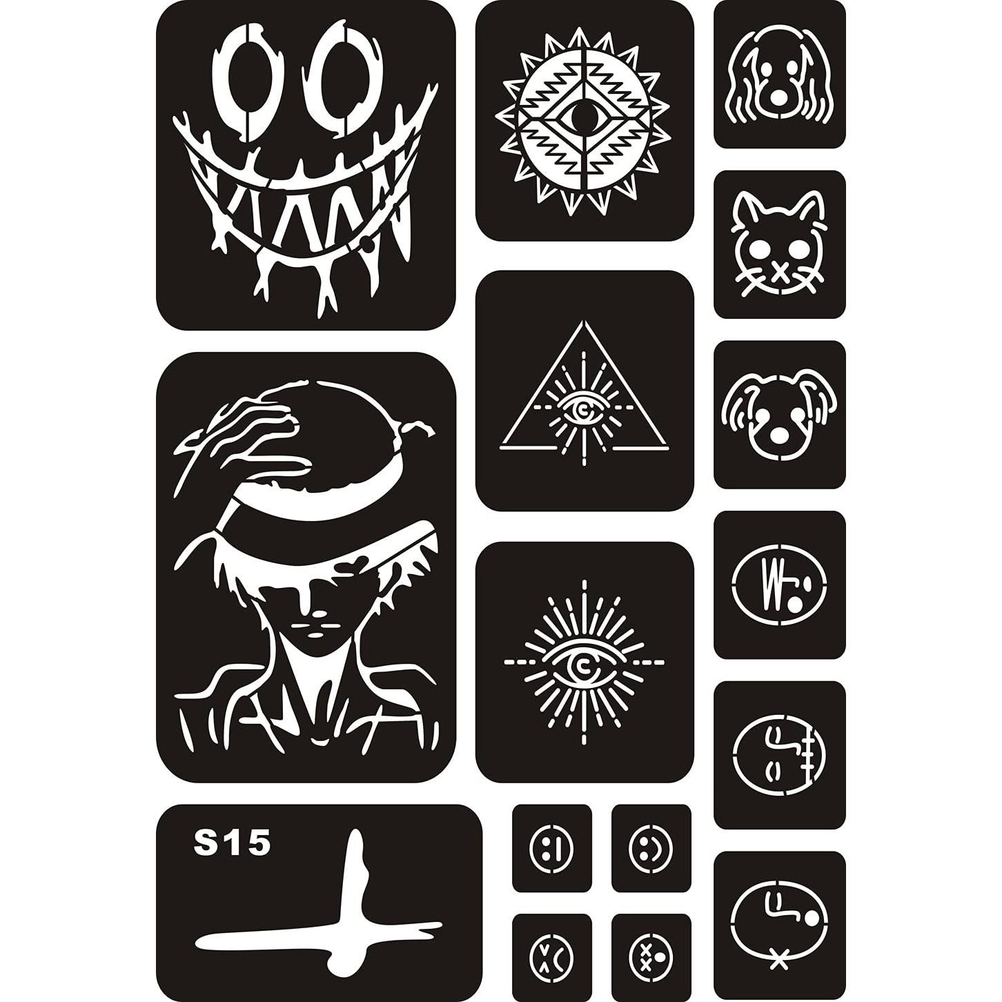 Kit de Plantillas de Tatuaje Temporal KOTBS - 6 Hojas A4 con 52 Patrones