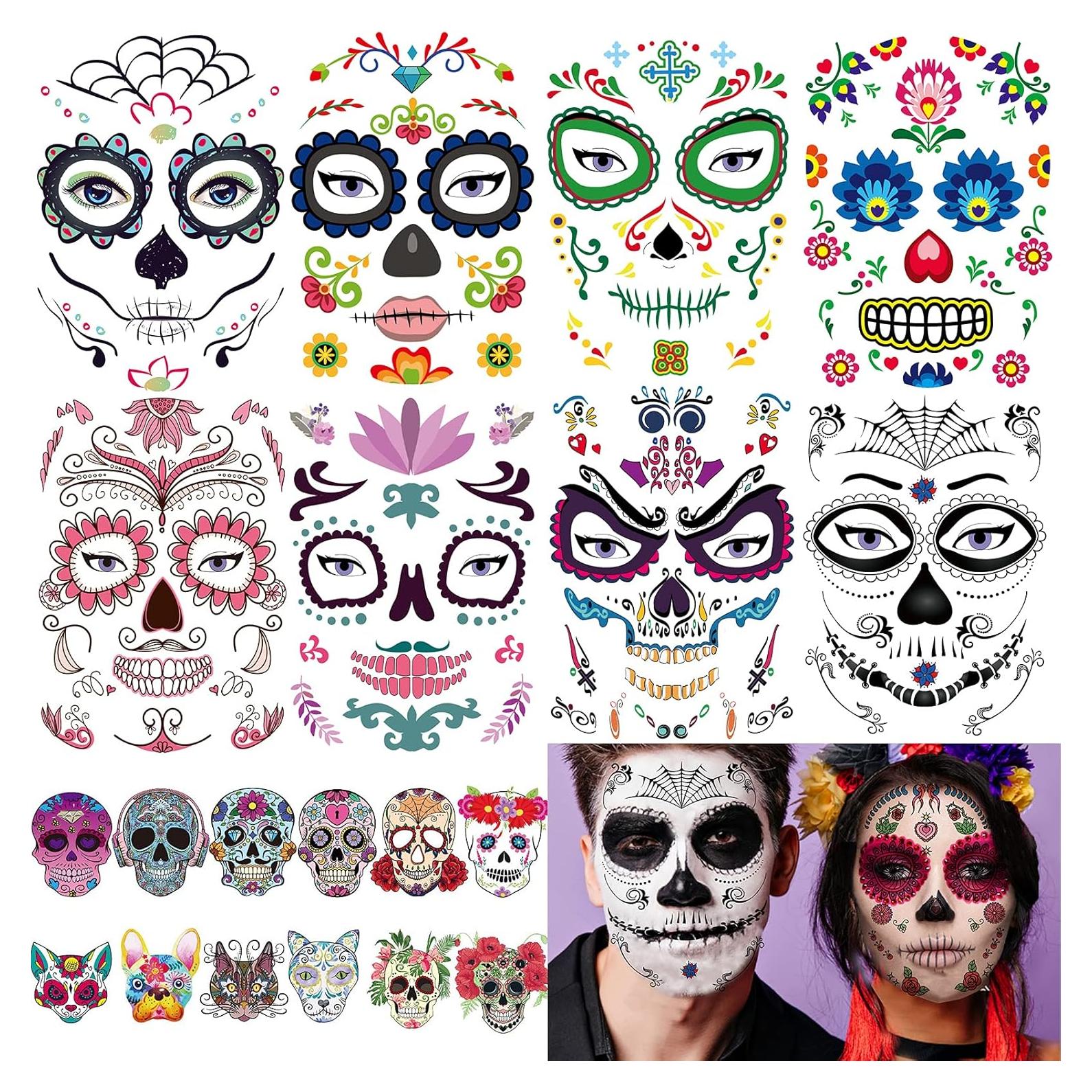 20 Hojas Tatuajes Faciales Temporales Calaveras Zomme