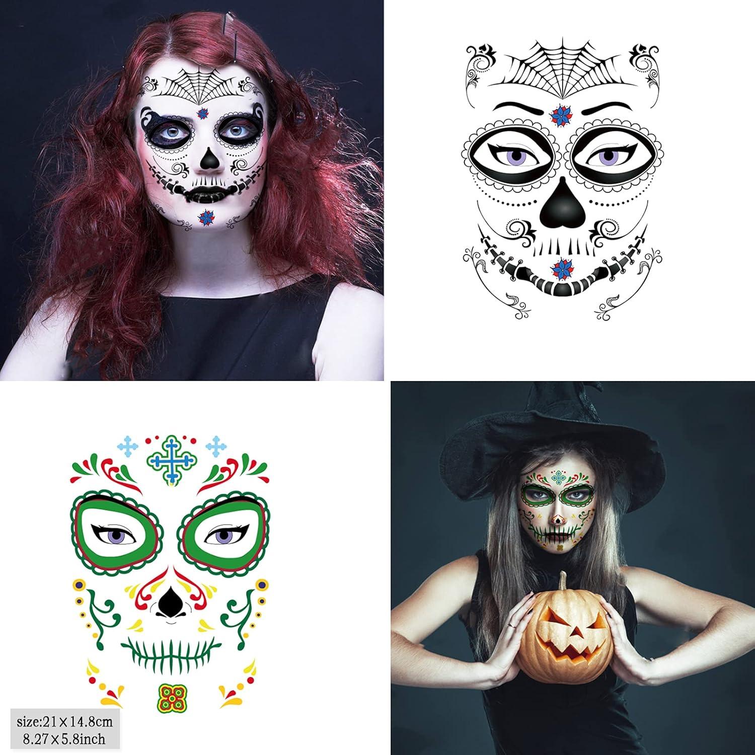 20 Hojas Tatuajes Faciales Temporales Calaveras Zomme