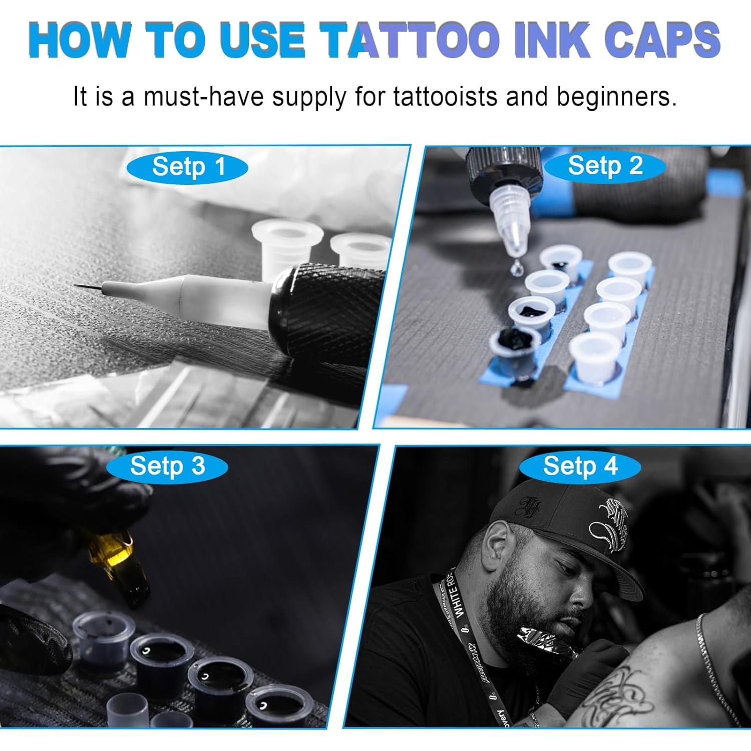 Kit de Tapas de Tinta de Tatuaje Emalla - 300 Piezas Mixtas