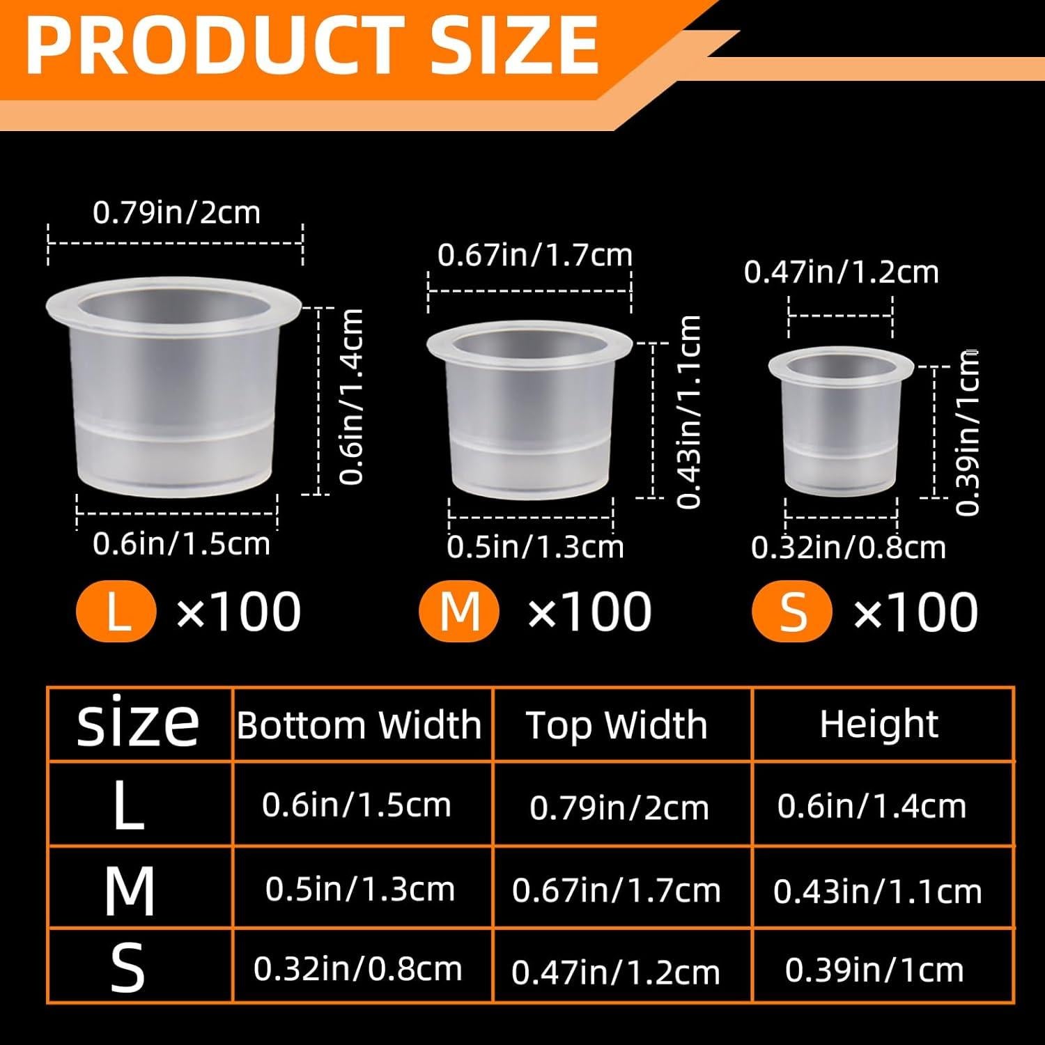 300 Tapas de Tinta para Tatuajes TKYZMS - 100 Grandes, 100 Medianas, 100 Pequeñas