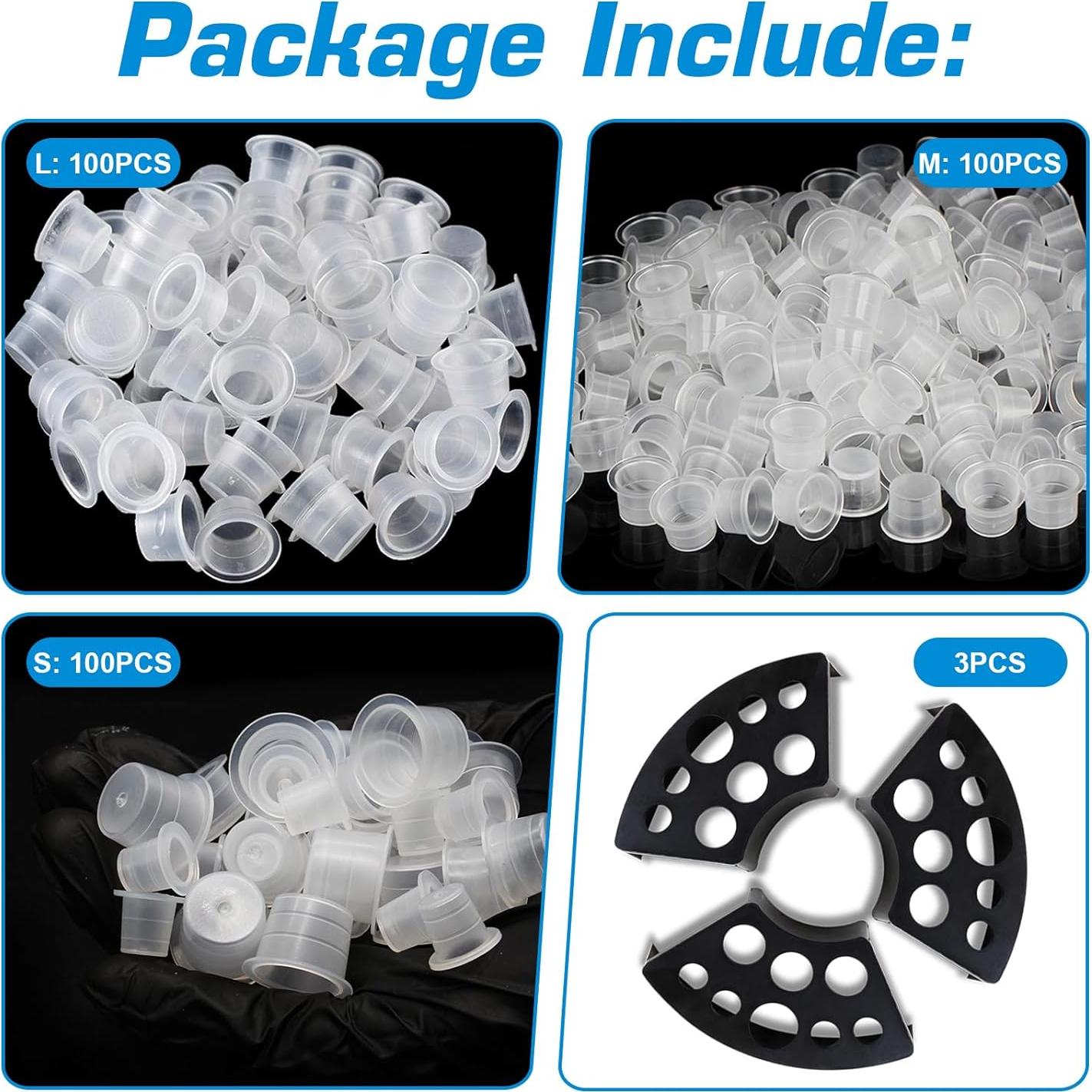 Kit de Tapas de Tinta para Tatuajes Rayyl 300 Piezas con Soportes